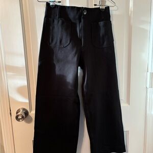 Anthropologie Maeve Black Wide-Leg Cropped Trousers with Patch Pockets